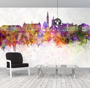 Picture of Odense skyline in watercolor background